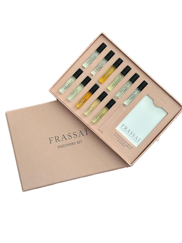 Frassai fragrance discovery set contains 11 eau de parfum fragrances in 2ml spray vials. Embark upon a new sensorial experience. 