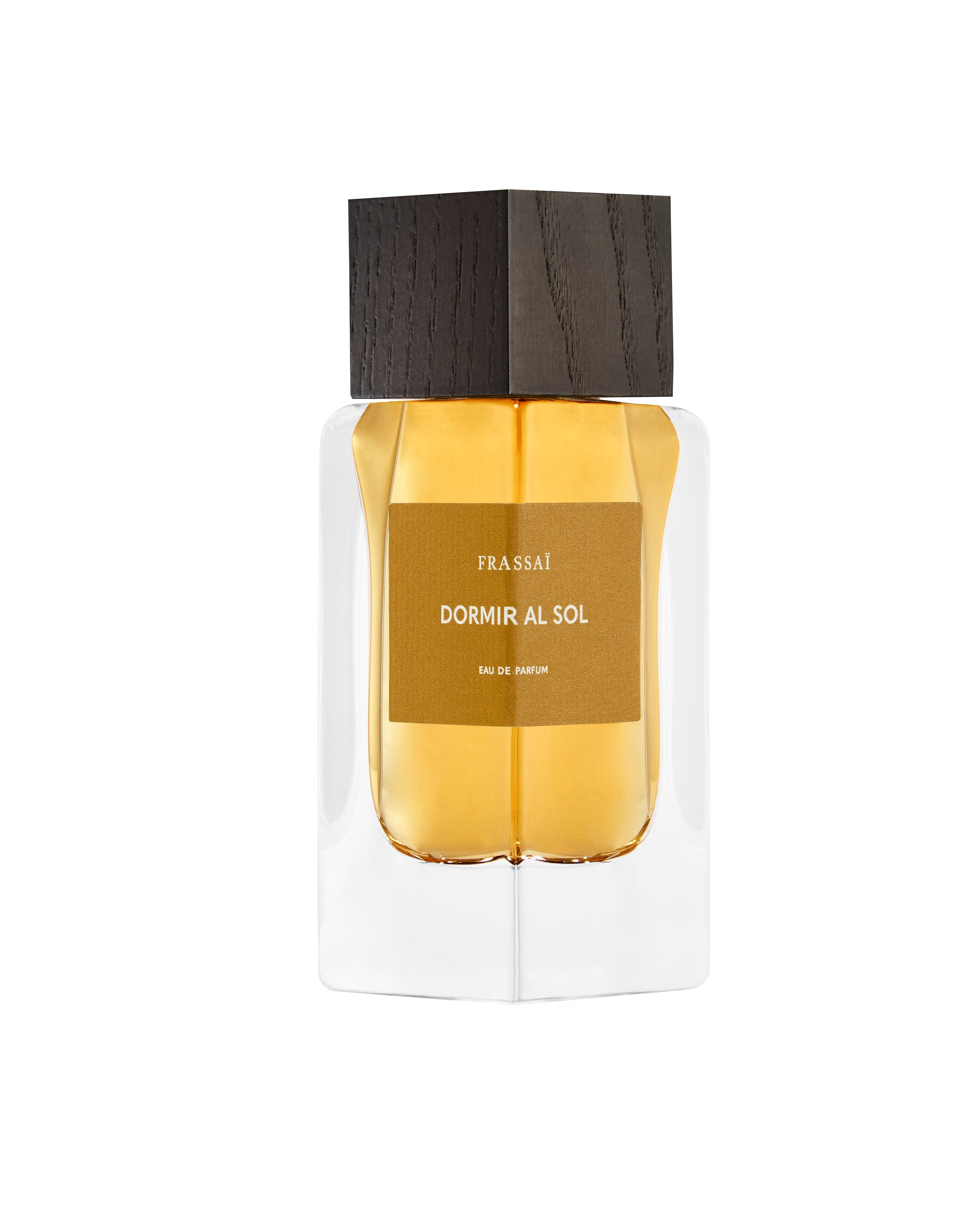 Frassai Dormir al Sol eau de parfum. Mimosa golden flowers, spicy forest pepper and saffron, gaiac wood Argentina, patchouli, vetiver, brandy.